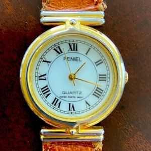 Peniel Quartz Swiss Parts Movt Watch with Genuine Leather Brown Wristband